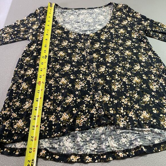 AMERICAN EAGLE Soft Sexy Slub Button Front Floral Scoop Neck Womens XS Black - Picture 8 of 11